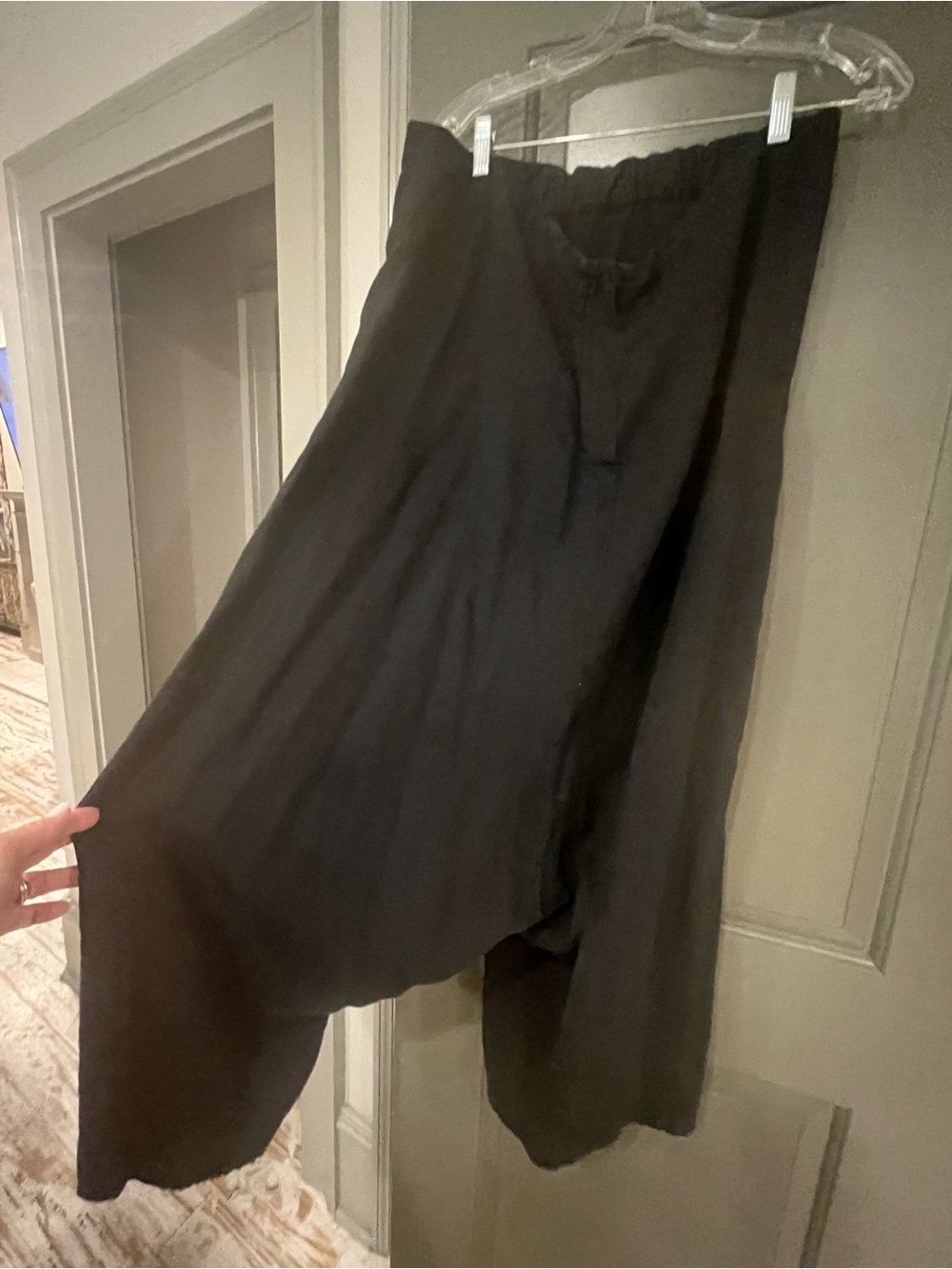 Aryasense Women’s Linen Harem Dropped Crotch  Black Pants